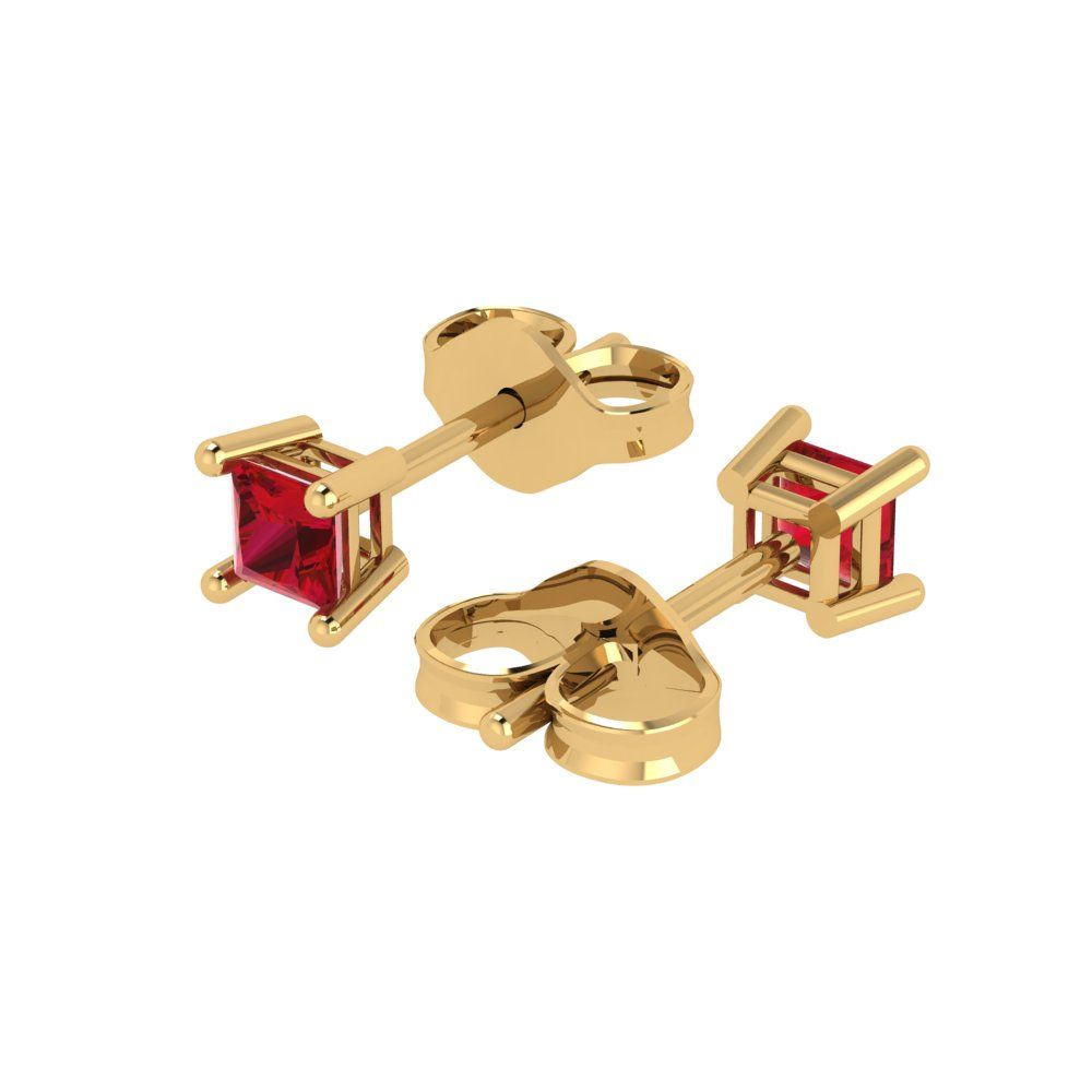 0.5cttw Princess Cut Simulated Pink Tourmaline Gold-Plated 925 Silver Push Back Stud Earrings