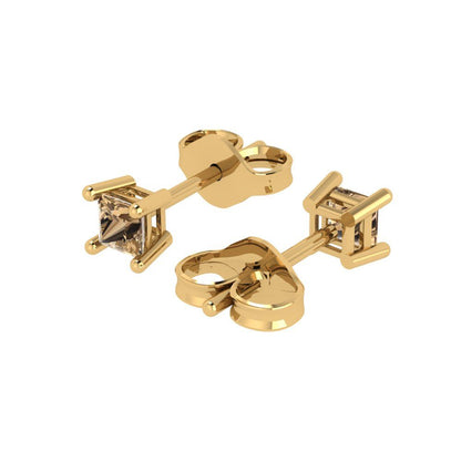 0.5cttw Princess Cut Simulated Champagne Diamond Gold-Plated 925 Silver Push Back Stud Earrings