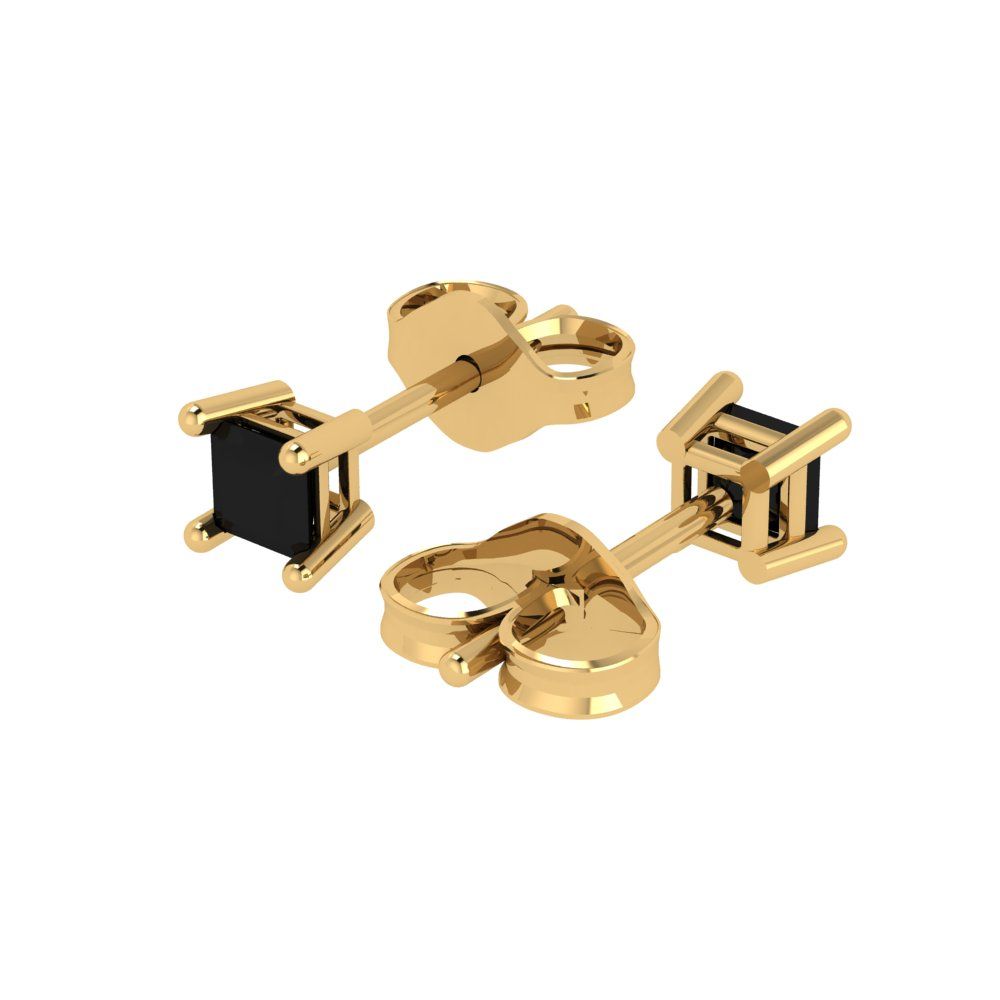 0.5 ctw Onyx Studs Earrings | 3.5mm Princess Cut White Gold Push back | July Birthstone