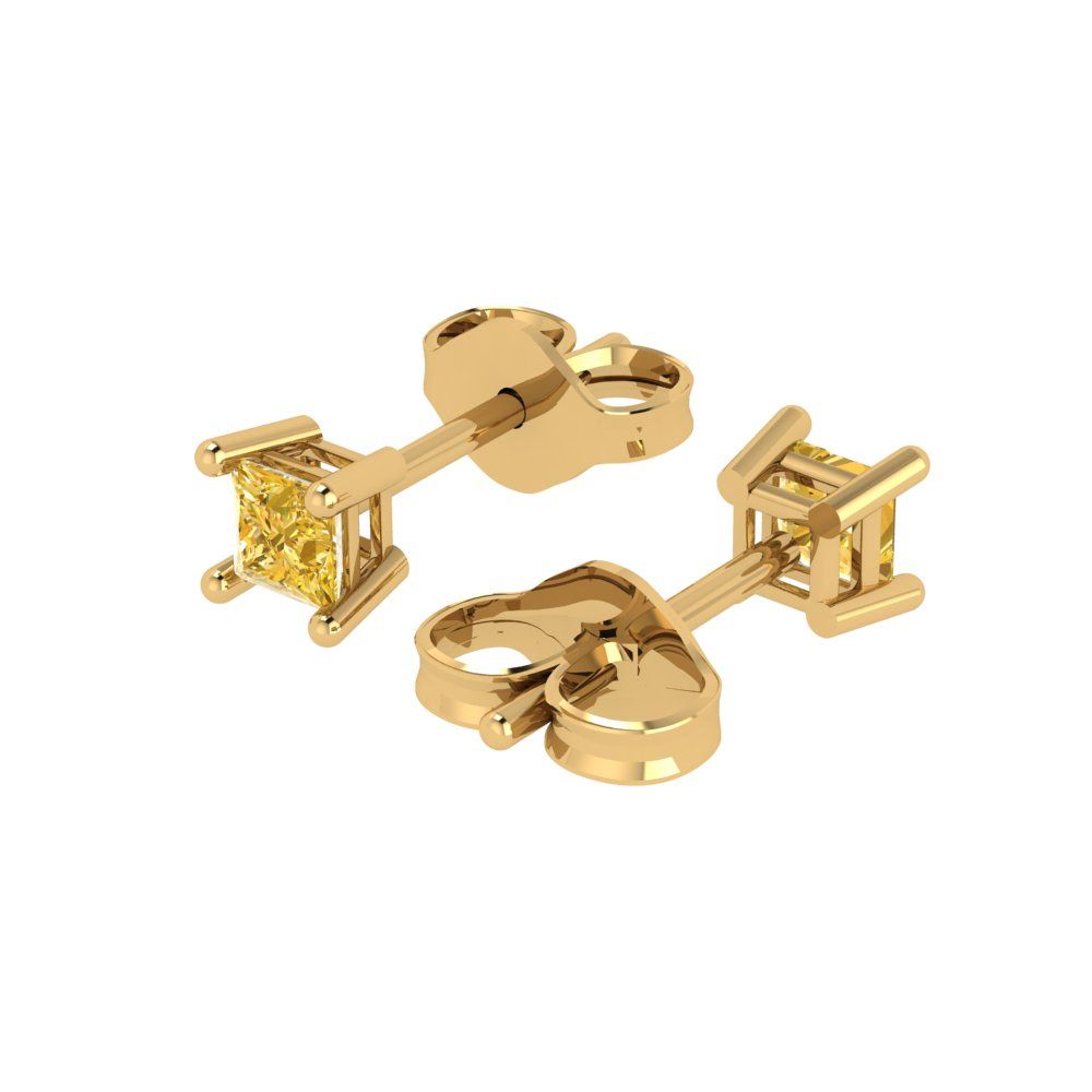 0.5cttw Princess Cut Simulated Yellow Diamond Gold-Plated 925 Silver Push Back Stud Earrings
