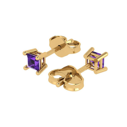 0.5cttw Princess Cut Natural Amethyst Gold-Plated 925 Silver Push Back Stud Earrings