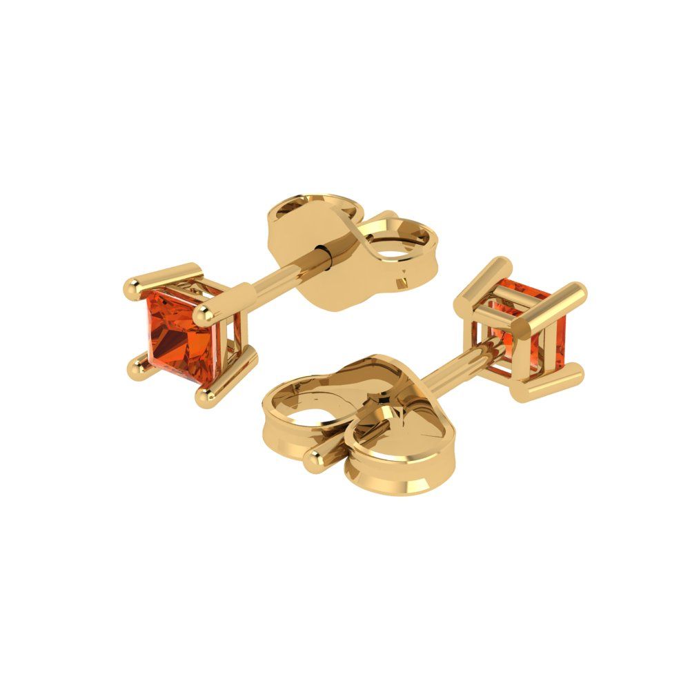 0.5cttw Princess Cut Simulated Red Diamond Gold-Plated 925 Silver Push Back Stud Earrings