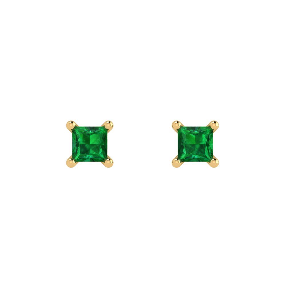 0.5 ctw Emerald Studs Earrings | 3.5mm Princess Cut White Gold Push back | May Birthstone