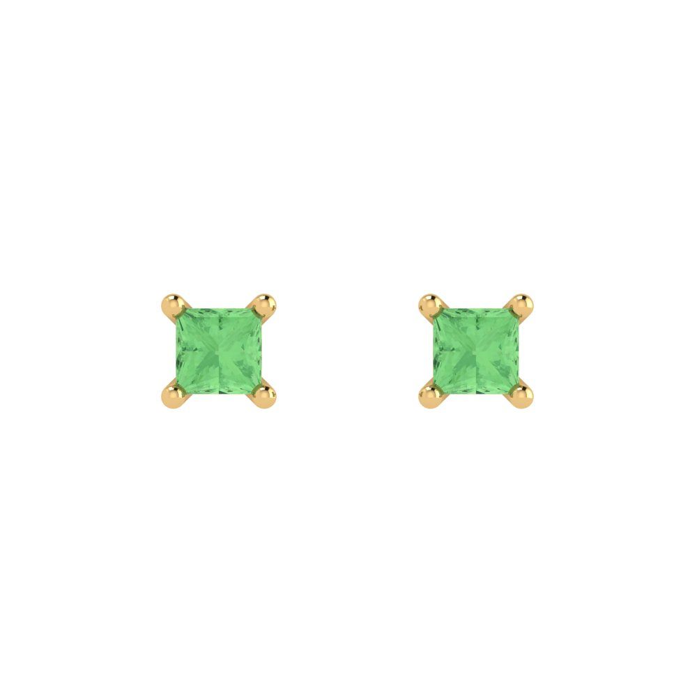 0.5cttw Princess Cut Simulated Green Diamond Gold-Plated 925 Silver Push Back Stud Earrings
