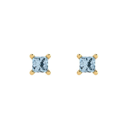 0.5 ctw Sky Blue Topaz Studs Earrings | 3.5mm Princess Cut White Gold Push back | December Birthstone