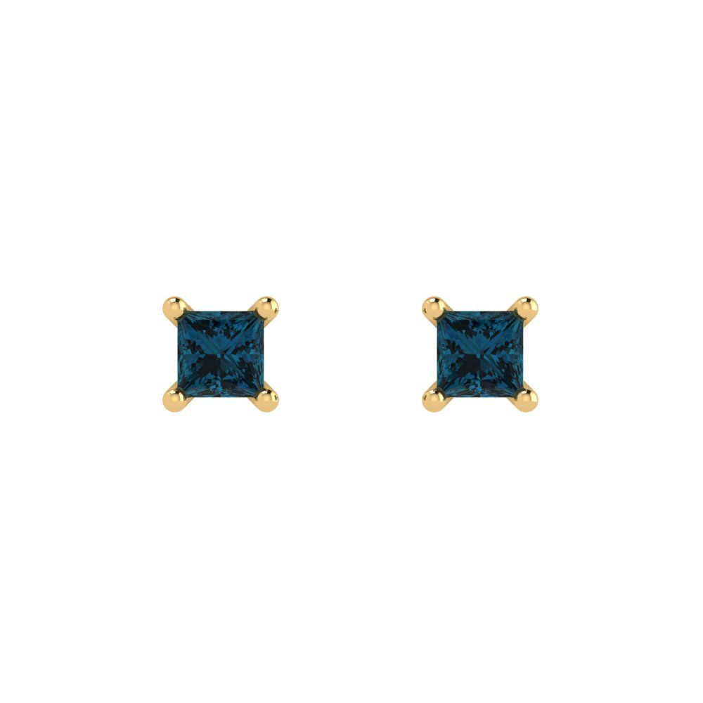 0.5cttw Princess Cut Natural London Blue Topaz Gold-Plated 925 Silver Push Back Stud Earrings