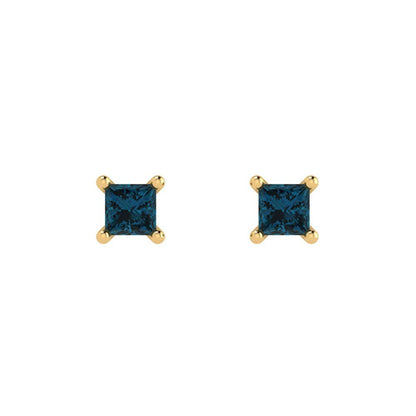 0.5cttw Princess Cut Natural London Blue Topaz Gold-Plated 925 Silver Push Back Stud Earrings