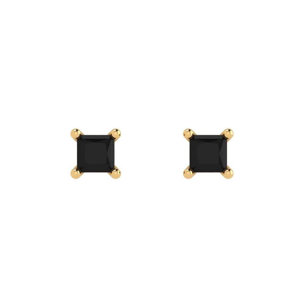 0.5 ctw Onyx Studs Earrings | 3.5mm Princess Cut White Gold Push back | July Birthstone