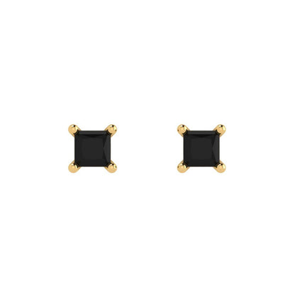 0.5 ctw Onyx Studs Earrings | 3.5mm Princess Cut White Gold Push back | July Birthstone
