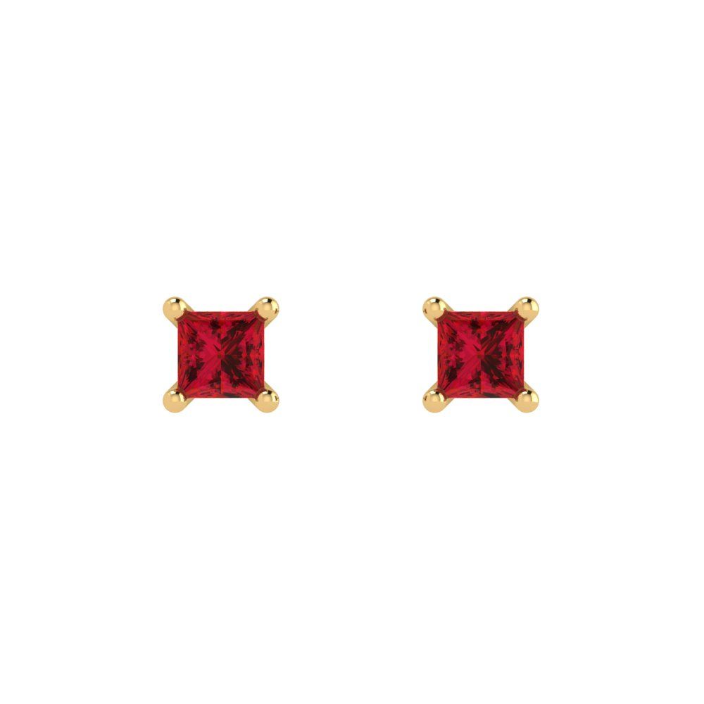 0.5 ctw Ruby Studs Earrings | 3.5mm Princess Cut White Gold Push back | July Birthstone