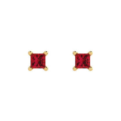 0.5 ctw Ruby Studs Earrings | 3.5mm Princess Cut White Gold Push back | July Birthstone
