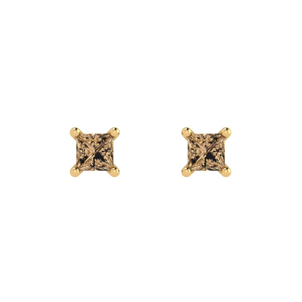 0.5 ctw Champagne Studs Earrings | 3.5mm Princess Cut White Gold Push back | April Birthstone