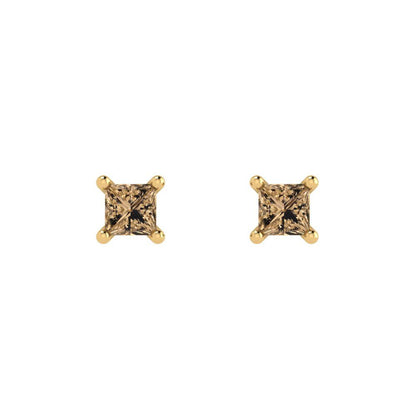 0.5 ctw Champagne Studs Earrings | 3.5mm Princess Cut White Gold Push back | April Birthstone