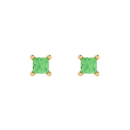 0.5 ctw Green Zirconia Studs Earrings | 3.5mm Princess Cut White Gold Push back | April Birthstone
