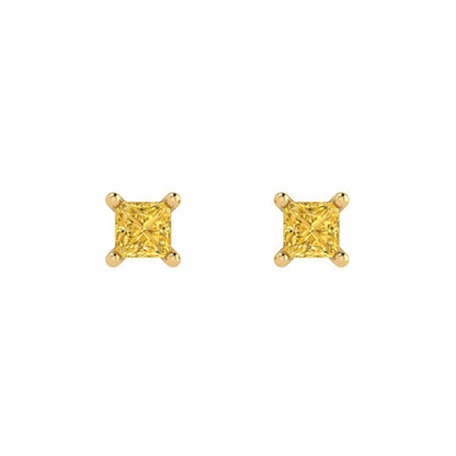 0.5 ctw Citrine Studs Earrings | 3.5mm Princess Cut White Gold Push back | November Birthstone