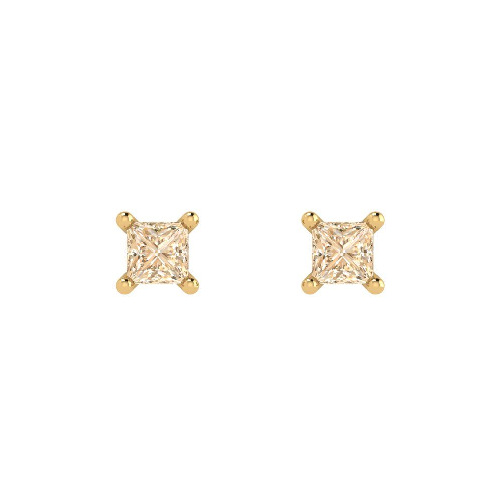 0.5 ctw Morganite Studs Earrings | 3.5mm Princess Cut White Gold Push back | February Birthstone