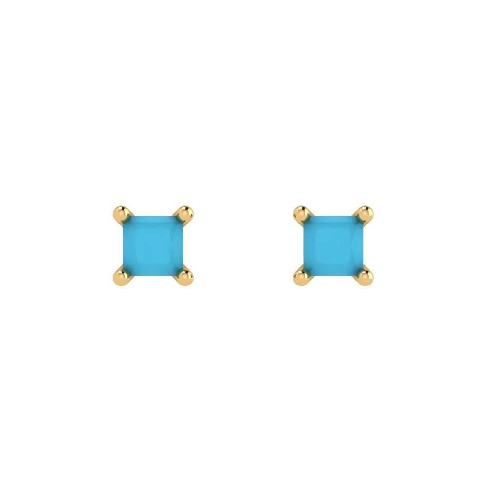 0.5 ctw Turquoise Studs Earrings | 3.5mm Princess Cut White Gold Push back | December Birthstone