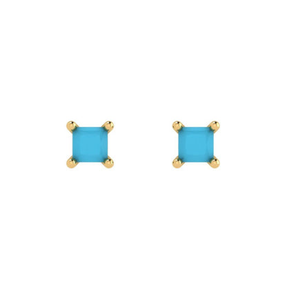 0.5 ctw Turquoise Studs Earrings | 3.5mm Princess Cut White Gold Push back | December Birthstone