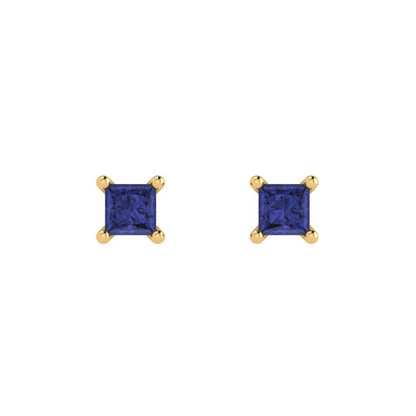 0.5 ctw Tanzanite Studs Earrings | 3.5mm Princess Cut White Gold Push back | December Birthstone