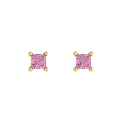0.5cttw Princess Cut Simulated Pink Diamond Gold-Plated 925 Silver Push Back Stud Earrings