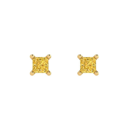 0.5 ctw Yellow Zirconia Studs Earrings | 3.5mm Princess Cut White Gold Push back | April Birthstone