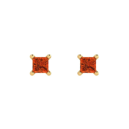 0.5 ctw Red Zirconia Studs Earrings | 3.5mm Princess Cut White Gold Push back | April Birthstone