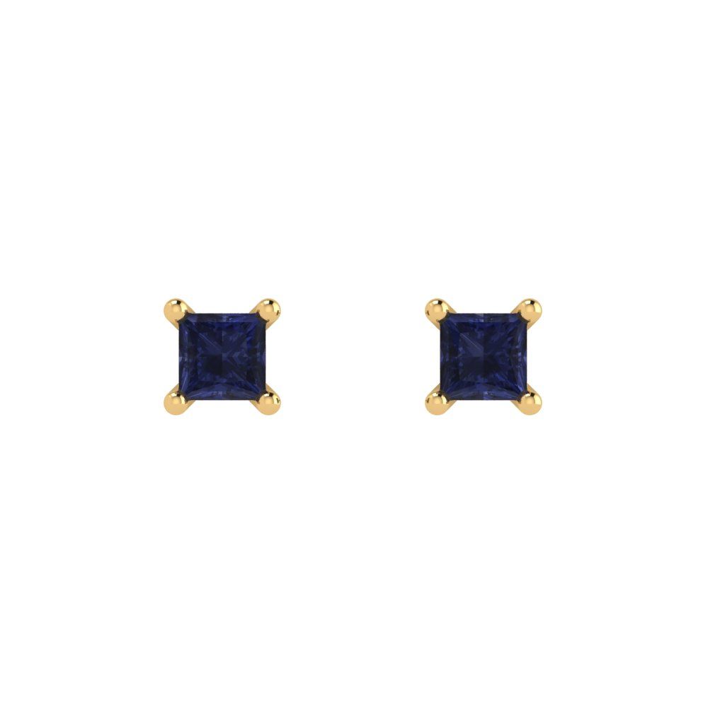 0.5cttw Princess Cut Simulated Blue Sapphire Gold-Plated 925 Silver Push Back Stud Earrings