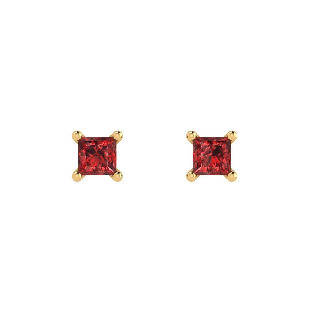 0.5 ctw Garnet Studs Earrings | 3.5mm Princess Cut White Gold Push back | January Birthstone