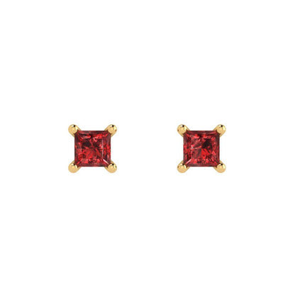 0.5 ctw Garnet Studs Earrings | 3.5mm Princess Cut White Gold Push back | January Birthstone