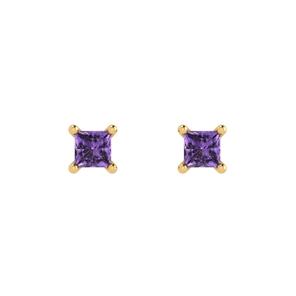 0.5cttw Princess Cut Simulated Alexandrite Gold-Plated 925 Silver Push Back Stud Earrings