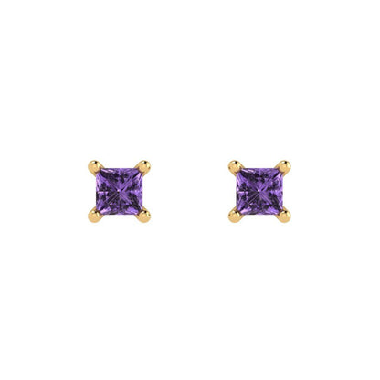 0.5cttw Princess Cut Simulated Alexandrite Gold-Plated 925 Silver Push Back Stud Earrings