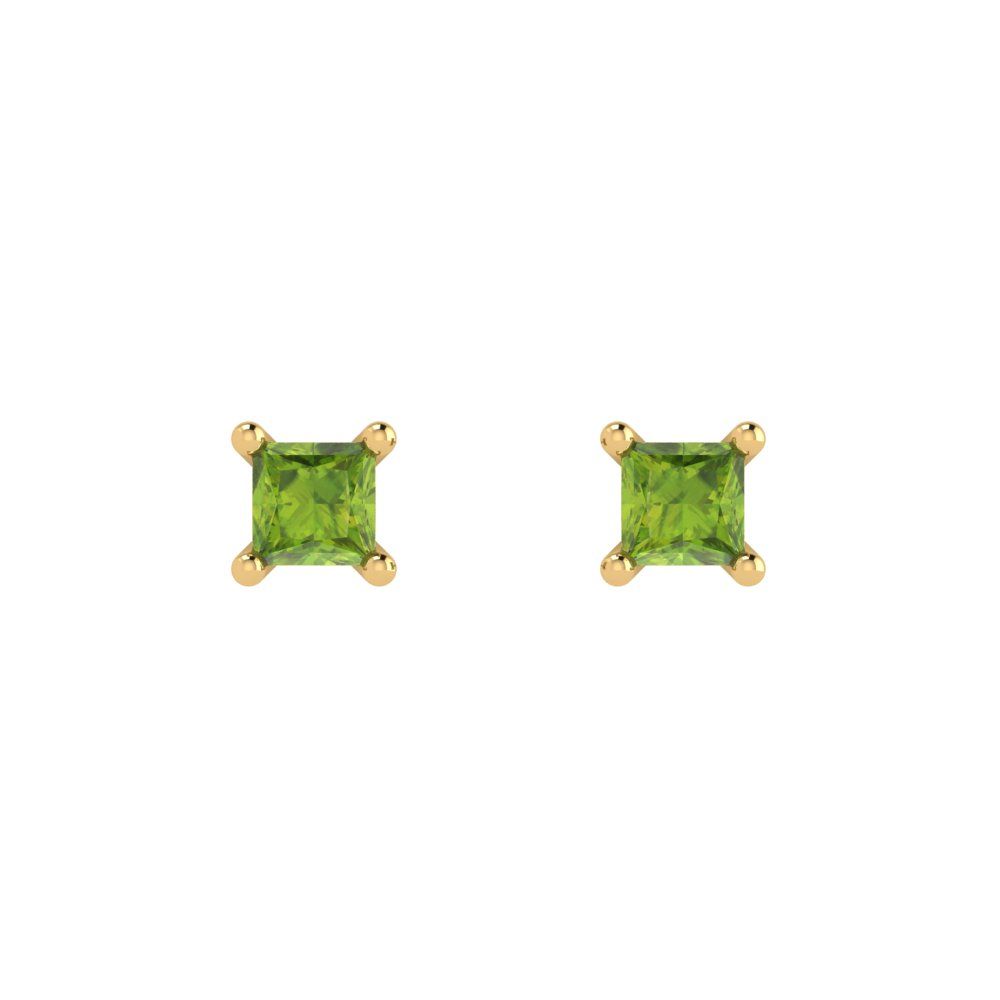 0.5 ctw Peridot Studs Earrings | 3.5mm Princess Cut White Gold Push back | August Birthstone