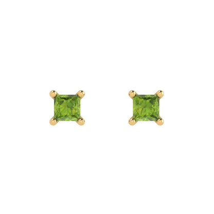 0.5 ctw Peridot Studs Earrings | 3.5mm Princess Cut White Gold Push back | August Birthstone