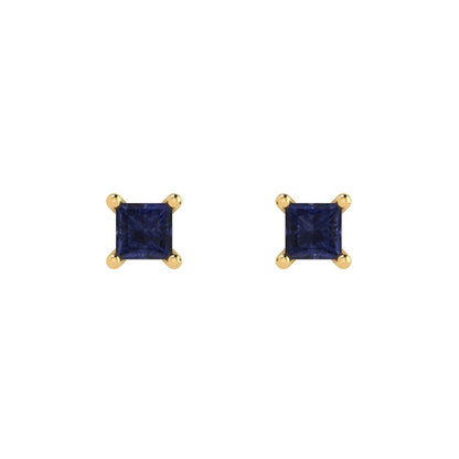 0.5 ctw Blue Sapphire Studs Earrings | 3.5mm Princess Cut White Gold Push back | September Birthstone