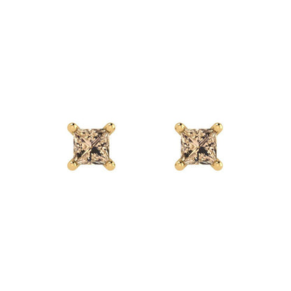 0.5 ctw Yellow Moissanite Studs Earrings | 3.5mm Princess Cut White Gold Push back | April Birthstone