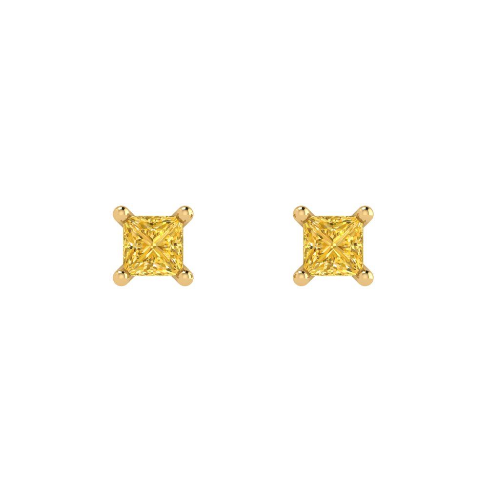 0.5cttw Princess Cut Natural Citrine Gold-Plated 925 Silver Push Back Stud Earrings