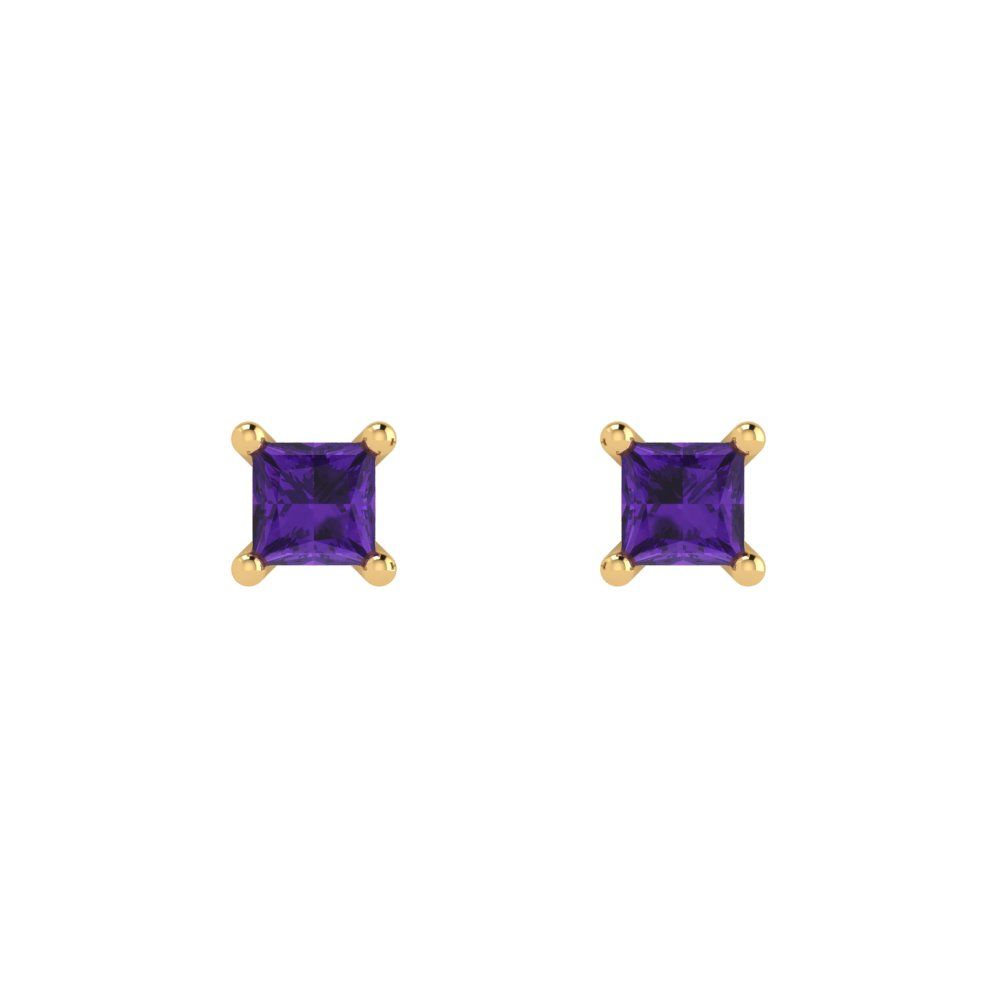 0.5 ctw Amethyst Studs Earrings | 3.5mm Princess Cut White Gold Push back | February Birthstone