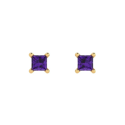 0.5 ctw Amethyst Studs Earrings | 3.5mm Princess Cut White Gold Push back | February Birthstone