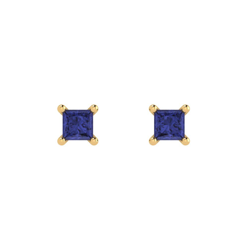 0.5cttw Princess Cut Simulated Tanzanite Gold-Plated 925 Silver Push Back Stud Earrings