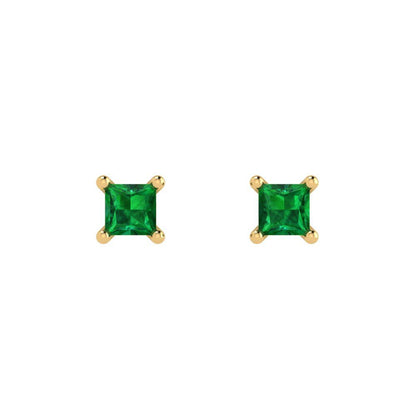 0.5cttw Princess Cut Simulated Emerald Gold-Plated 925 Silver Push Back Stud Earrings