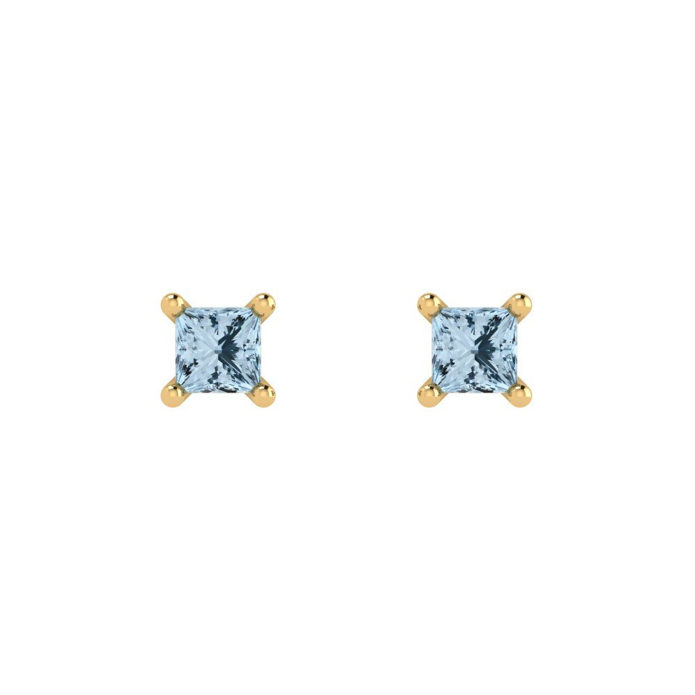 0.5cttw Princess Cut Natural Aquamarine Gold-Plated 925 Silver Push Back Stud Earrings