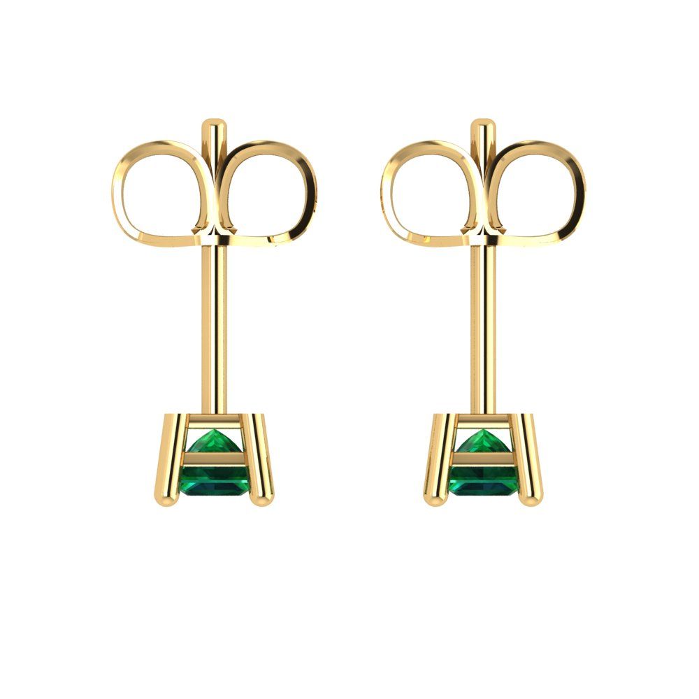 0.5 ctw Emerald Studs Earrings | 3.5mm Princess Cut White Gold Push back | May Birthstone