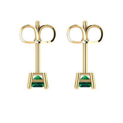 0.5 ctw Emerald Studs Earrings | 3.5mm Princess Cut White Gold Push back | May Birthstone