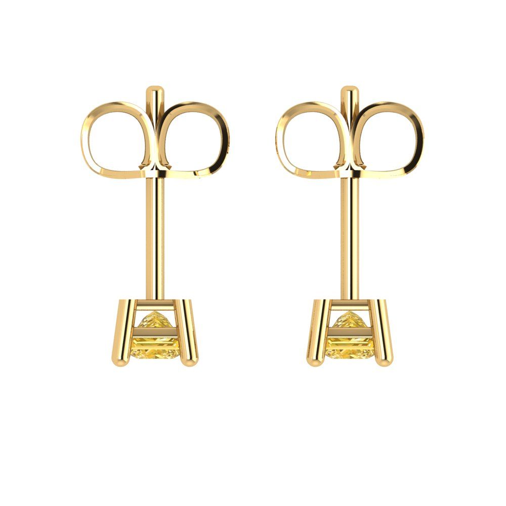 0.5 ctw Yellow Zirconia Studs Earrings | 3.5mm Princess Cut White Gold Push back | April Birthstone