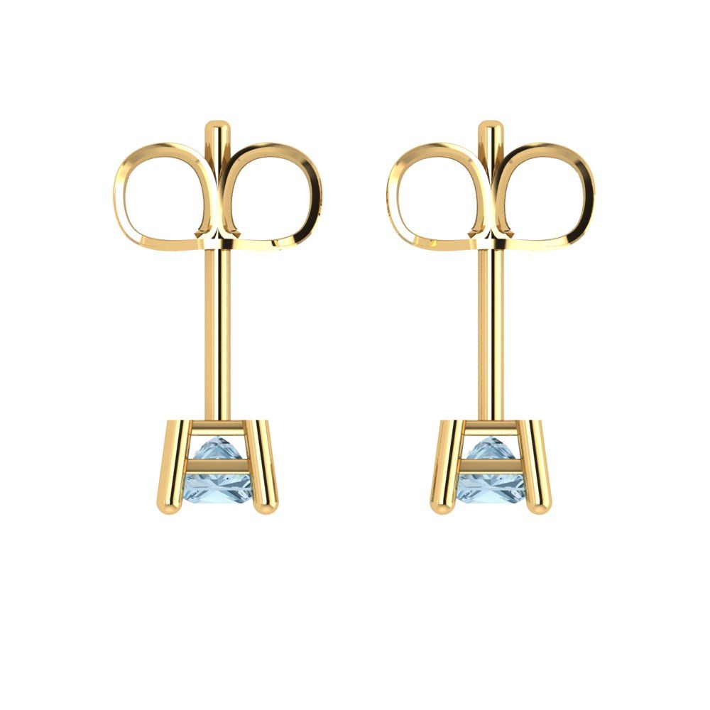 0.5 ctw Sky Blue Topaz Studs Earrings | 3.5mm Princess Cut White Gold Push back | December Birthstone