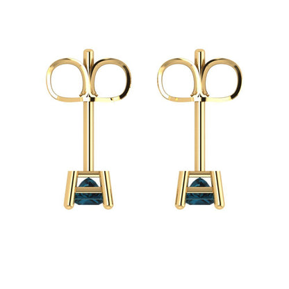 0.5 ctw London Blue Topaz Studs Earrings | 3.5mm Princess Cut White Gold Push back | December Birthstone