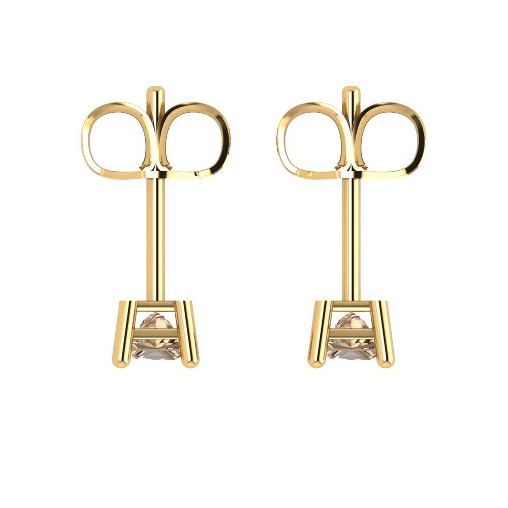 0.5 ctw Yellow Moissanite Studs Earrings | 3.5mm Princess Cut White Gold Push back | April Birthstone