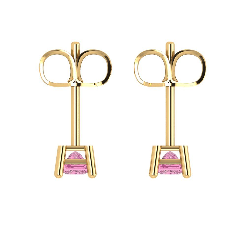 0.5cttw Princess Cut Simulated Pink Diamond Gold-Plated 925 Silver Push Back Stud Earrings