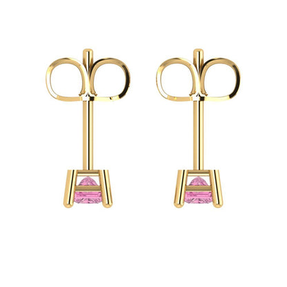 0.5cttw Princess Cut Simulated Pink Diamond Gold-Plated 925 Silver Push Back Stud Earrings