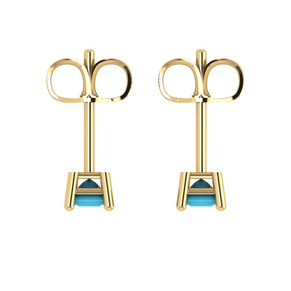 0.5 ctw Turquoise Studs Earrings | 3.5mm Princess Cut White Gold Push back | December Birthstone